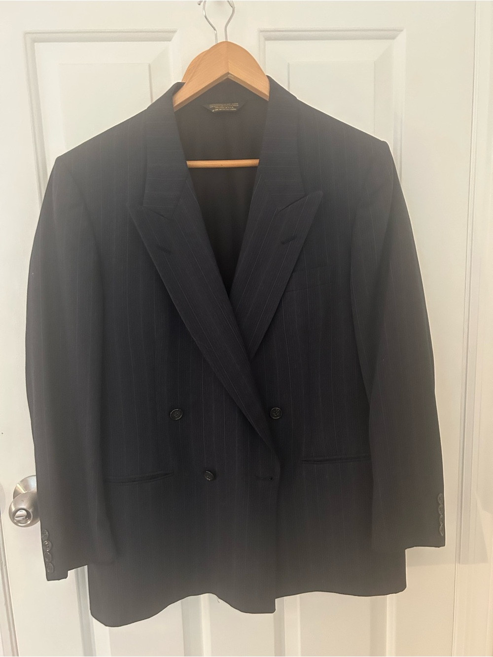 Men's Double-Breasted Black Pinstripe Suit Blazer